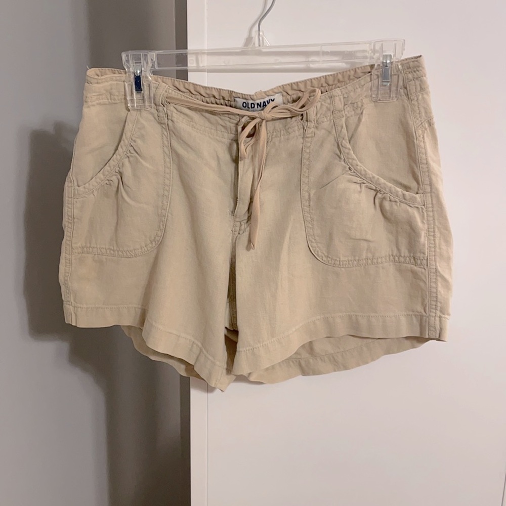 Khaki rayon/linen blend women’s shorts